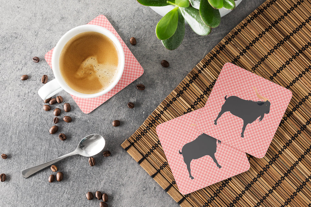 Verata Goat Pink Check Foam Coasters Set of 4 Cup Coasters for Indoor Outdoor, Tabletop Protection, Anti Slip, Mouse pad Material