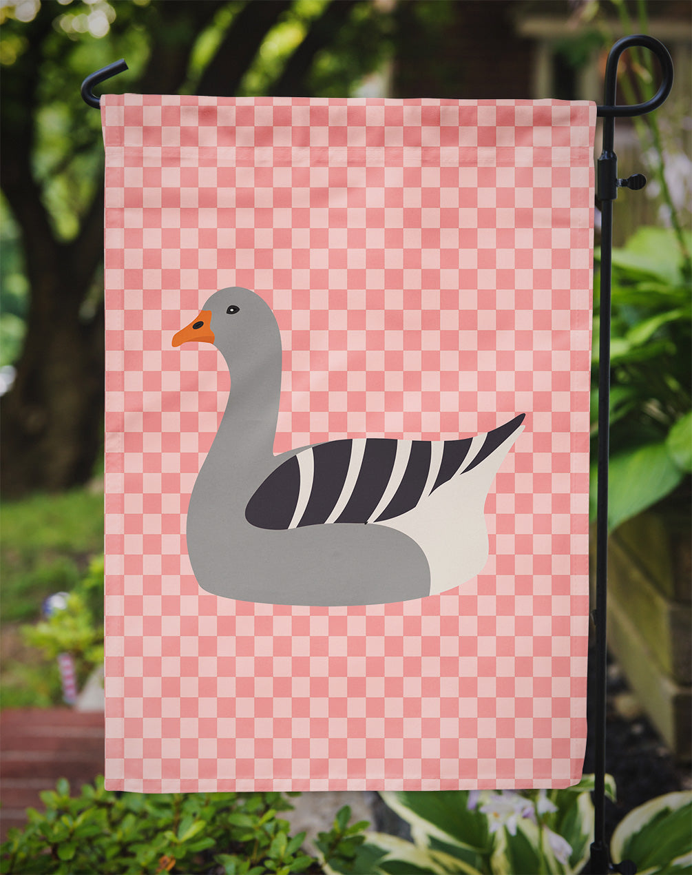Pilgrim Goose Pink Check Garden Flag Mailbox Decorative Yard Banner Outside Patio Artwork for Flower Beds, Garden Size, Multicolor