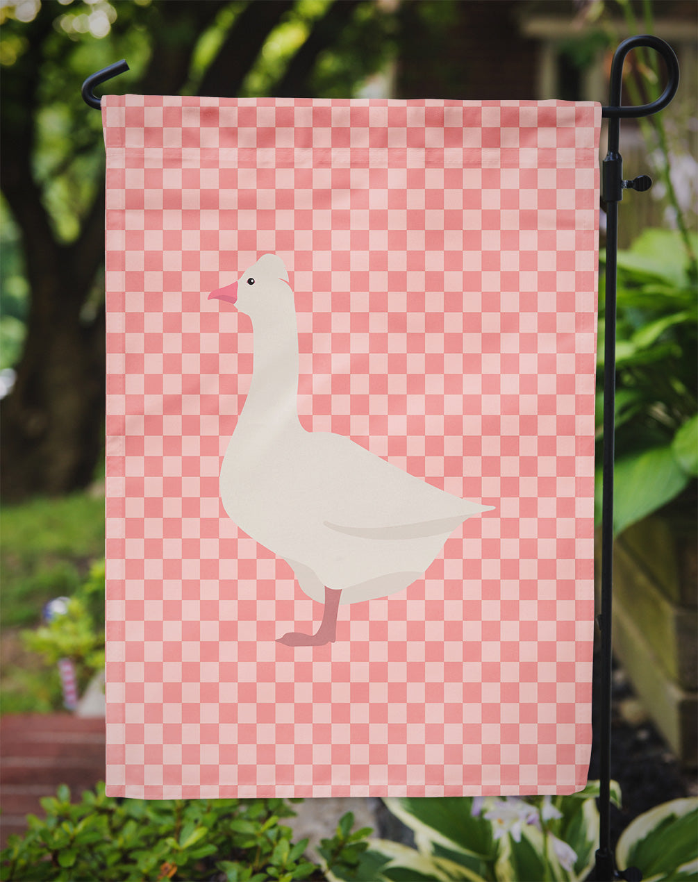 Roman Goose Pink Check Garden Flag Mailbox Decorative Yard Banner Outside Patio Artwork for Flower Beds, Garden Size, Multicolor