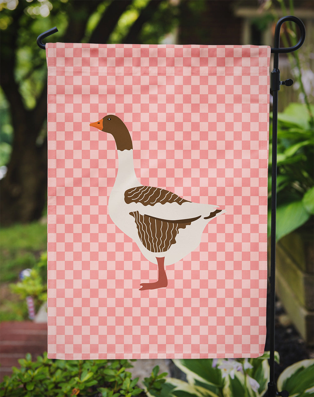 Pomeranian Rogener Goose Pink Check Garden Flag Mailbox Decorative Yard Banner Outside Patio Artwork for Flower Beds, Garden Size, Multicolor