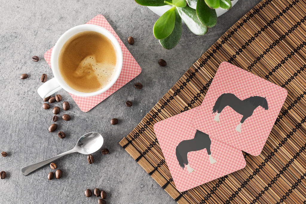 Pomeranian Rogener Goose Pink Check Foam Coasters Set of 4 Cup Coasters for Indoor Outdoor, Tabletop Protection, Anti Slip, Mouse pad Material