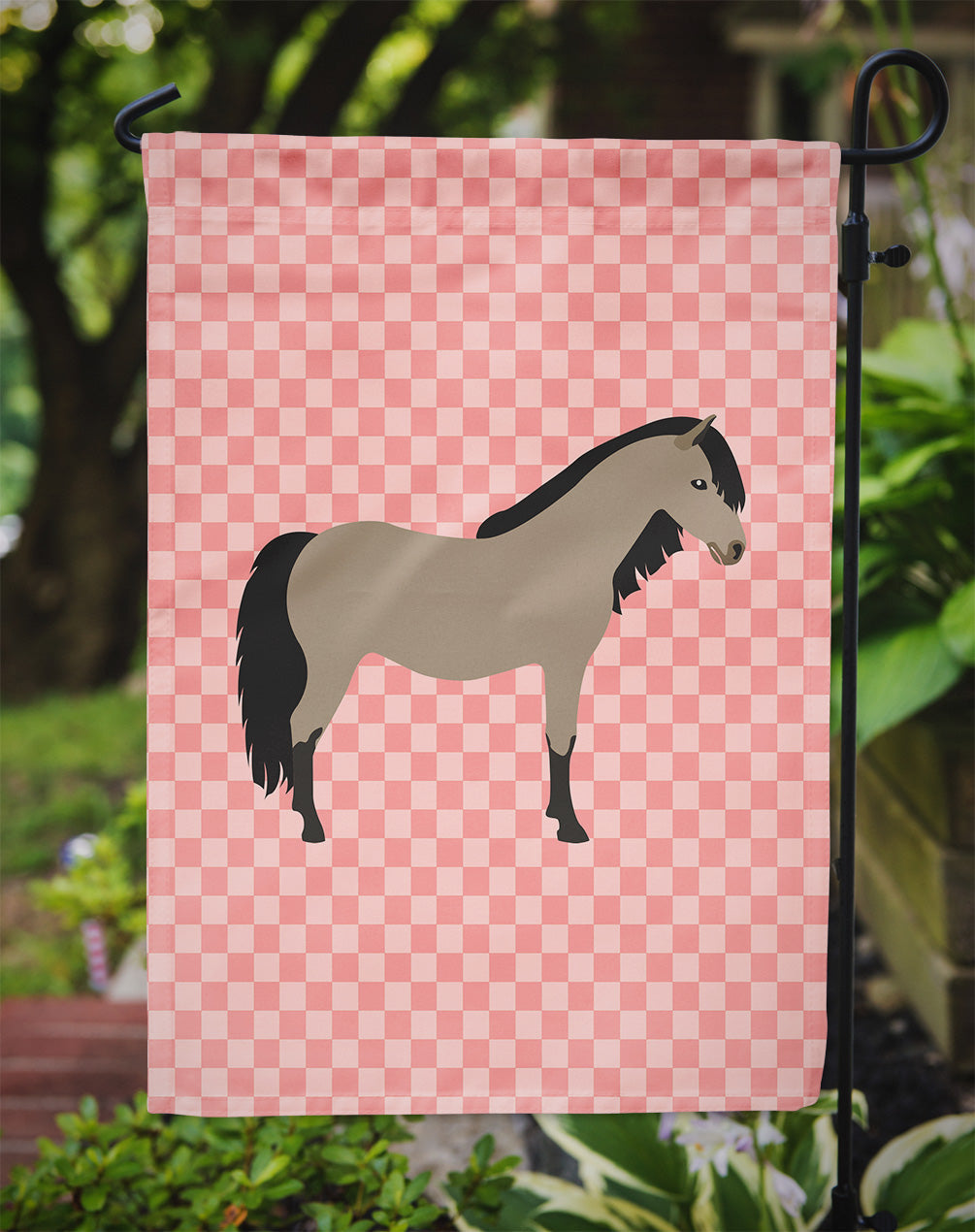Welsh Pony Horse Pink Check Garden Flag Mailbox Decorative Yard Banner Outside Patio Artwork for Flower Beds, Garden Size, Multicolor
