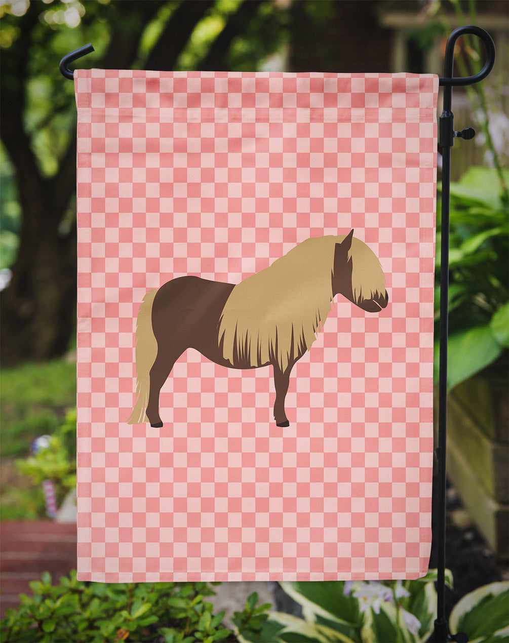 Shetland Pony Horse Pink Check Garden Flag Mailbox Decorative Yard Banner Outside Patio Artwork for Flower Beds, Garden Size, Multicolor
