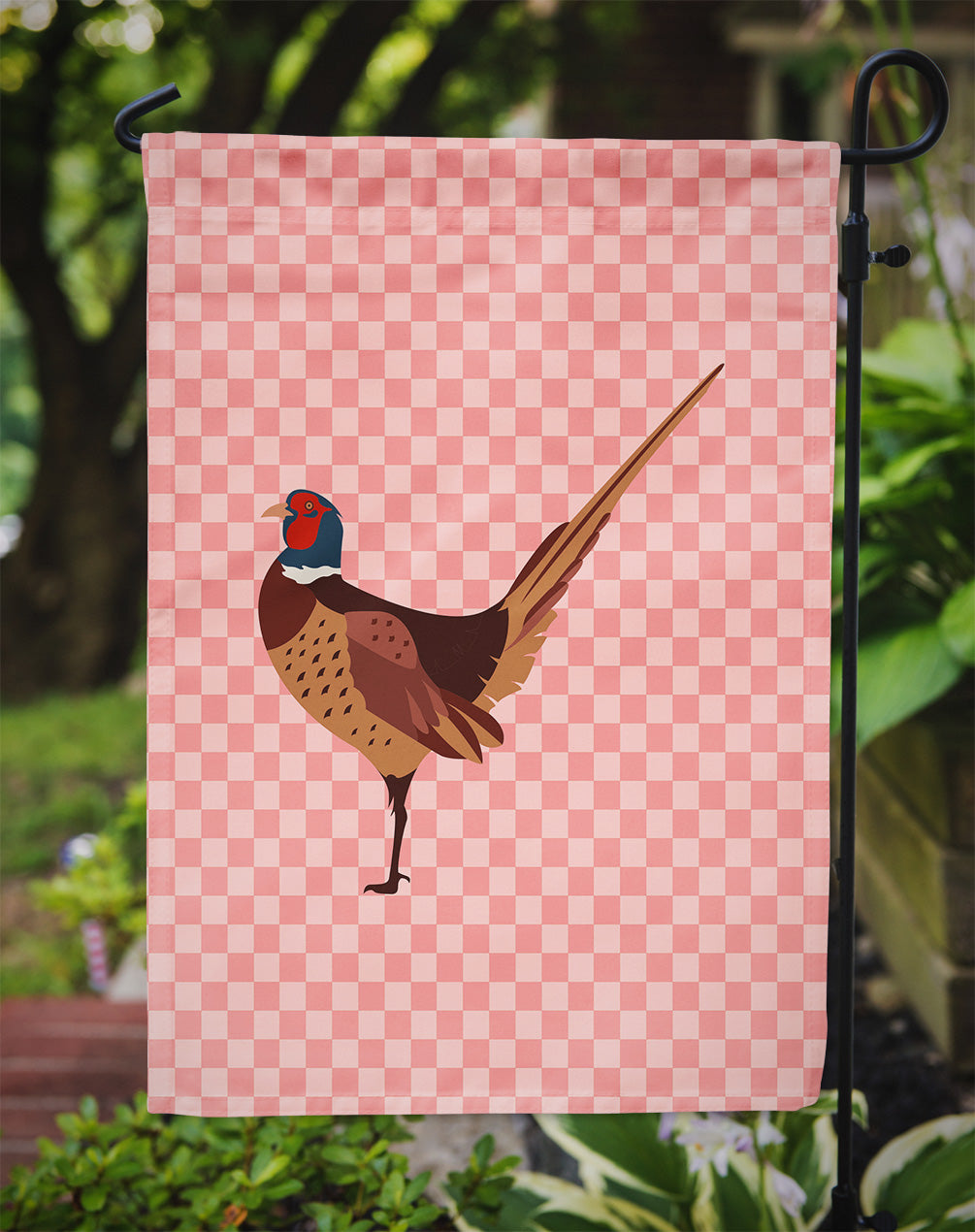 Ring-necked Common Pheasant Pink Check Garden Flag Mailbox Decorative Yard Banner Outside Patio Artwork for Flower Beds, Garden Size, Multicolor