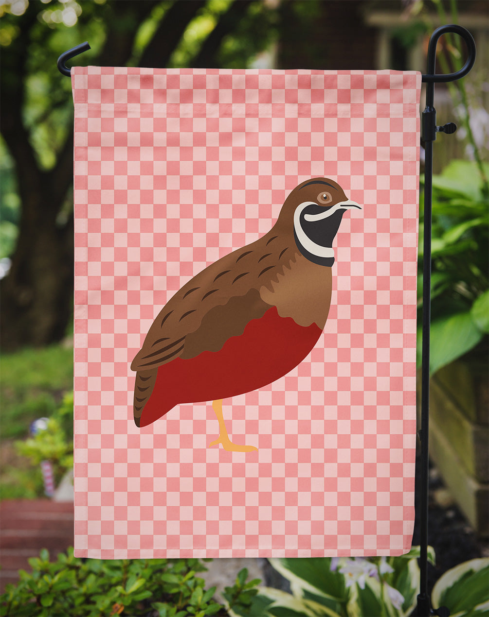 Chinese Painted or King Quail Pink Check Garden Flag Mailbox Decorative Yard Banner Outside Patio Artwork for Flower Beds, Garden Size, Multicolor