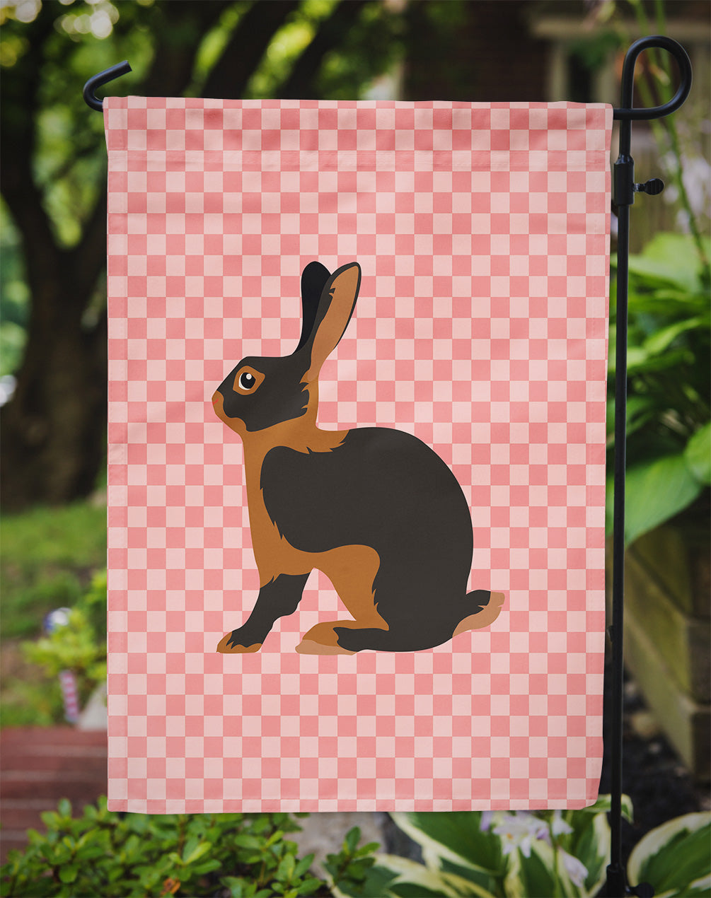 Tan Rabbit Pink Check Garden Flag Mailbox Decorative Yard Banner Outside Patio Artwork for Flower Beds, Garden Size, Multicolor
