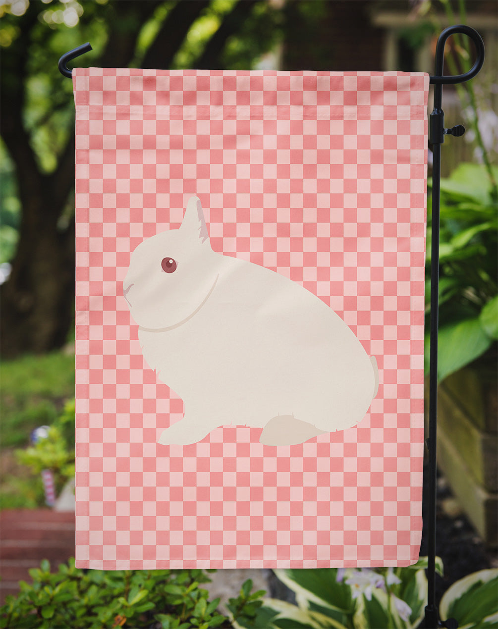 Hermelin Rabbit Pink Check Garden Flag Mailbox Decorative Yard Banner Outside Patio Artwork for Flower Beds, Garden Size, Multicolor