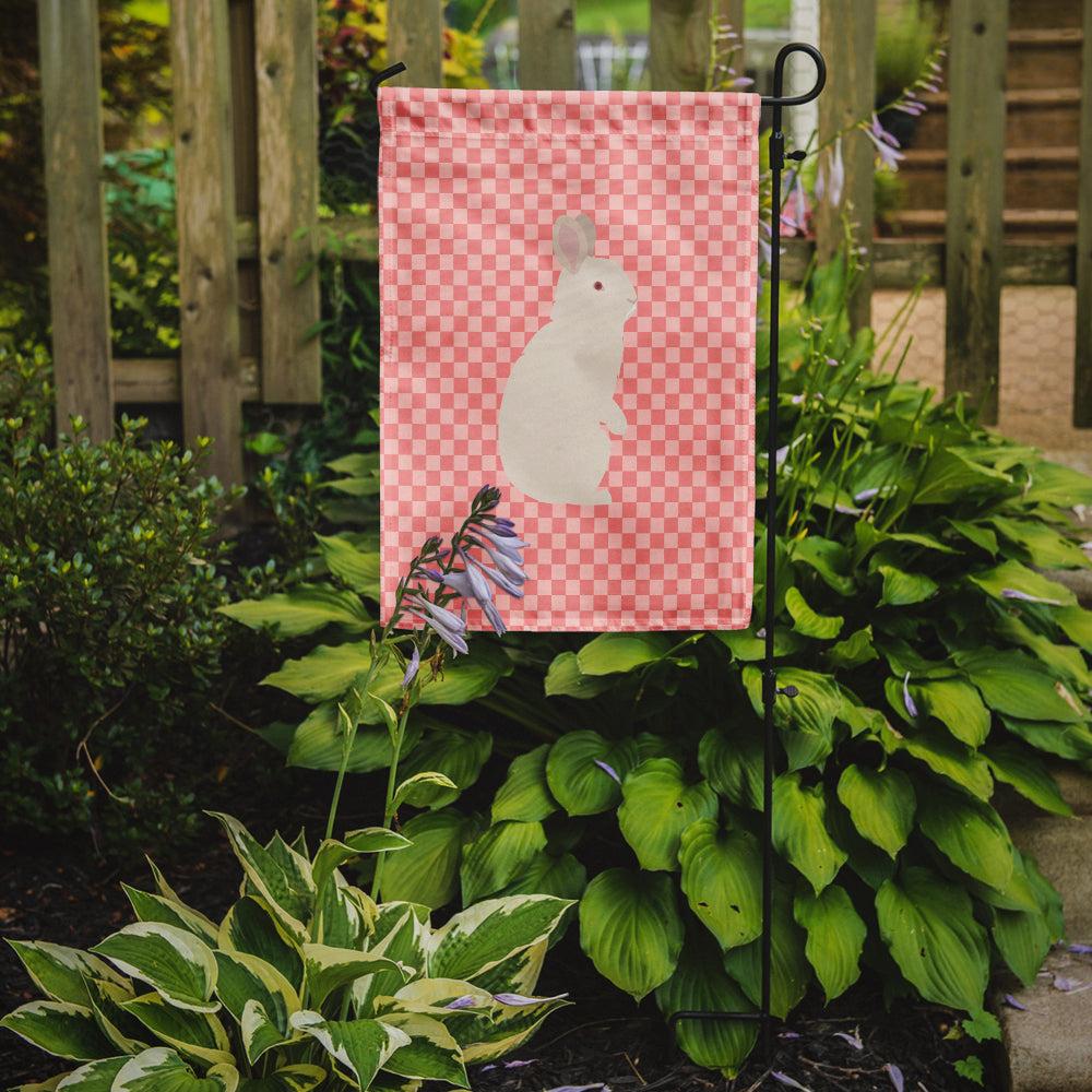 New Zealand White Rabbit Pink Check Garden Flag Mailbox Decorative Yard Banner Outside Patio Artwork for Flower Beds, Garden Size, Multicolor