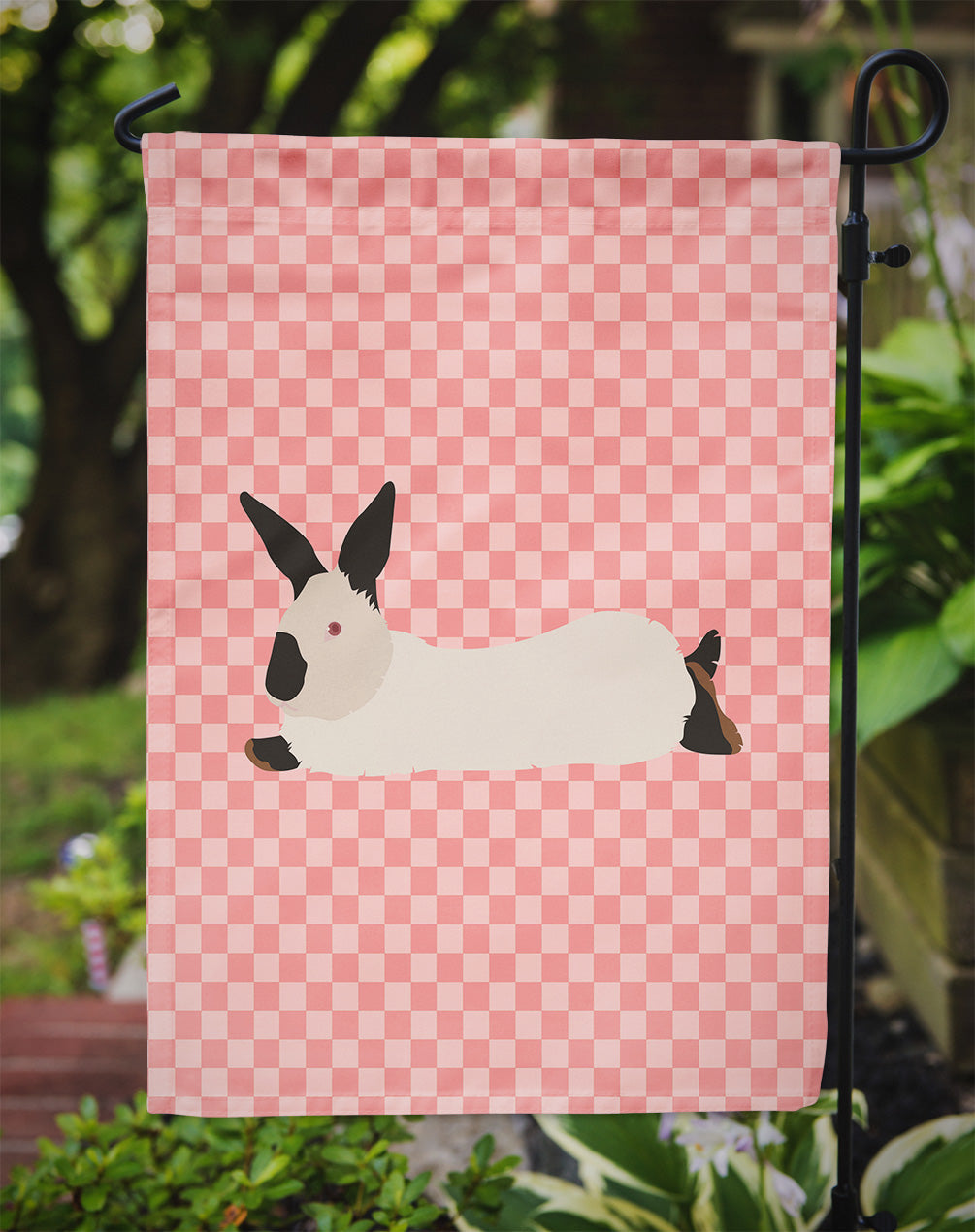 California White Rabbit Pink Check Garden Flag Mailbox Decorative Yard Banner Outside Patio Artwork for Flower Beds, Garden Size, Multicolor
