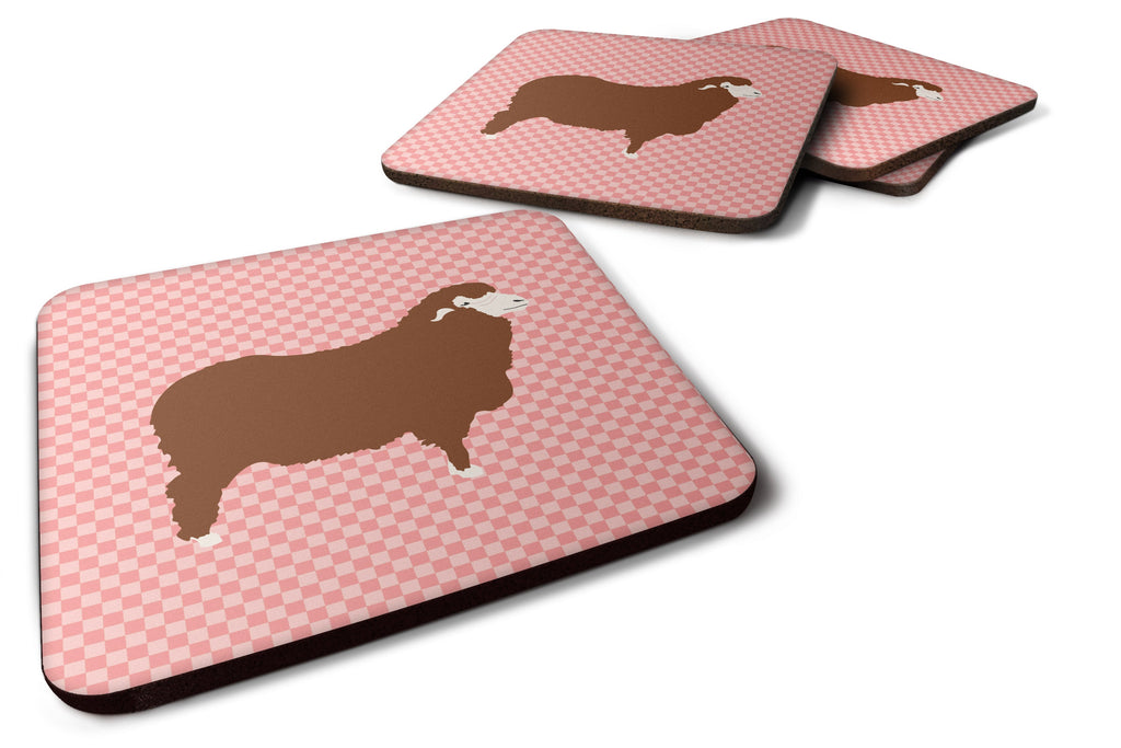Merino Sheep Pink Check Foam Coasters Set of 4 Cup Coasters for Indoor Outdoor, Tabletop Protection, Anti Slip, Mouse pad Material