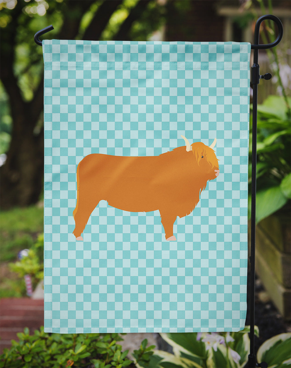 Highland Cow Blue Check Garden Flag Mailbox Decorative Yard Banner Outside Patio Artwork for Flower Beds, Garden Size, Multicolor