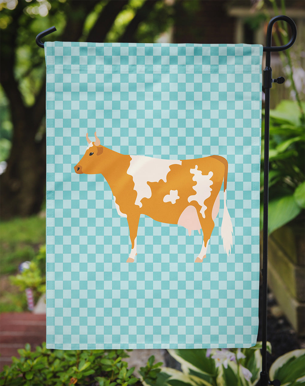 Guernsey Cow Blue Check Garden Flag Mailbox Decorative Yard Banner Outside Patio Artwork for Flower Beds, Garden Size, Multicolor