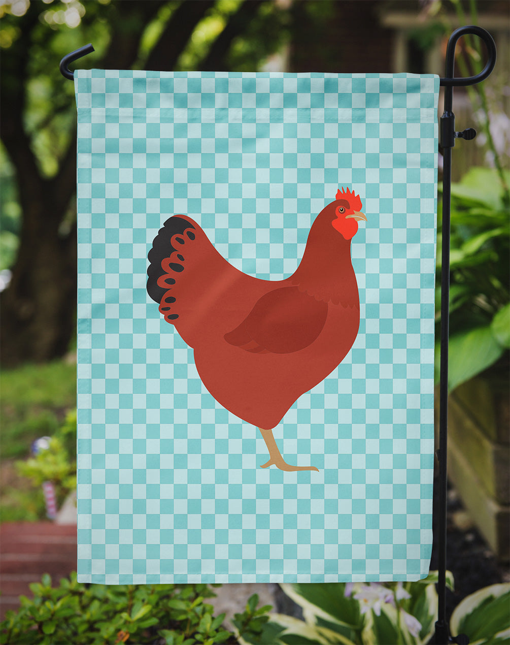 New Hampshire Red Chicken Blue Check Garden Flag Mailbox Decorative Yard Banner Outside Patio Artwork for Flower Beds, Garden Size, Multicolor