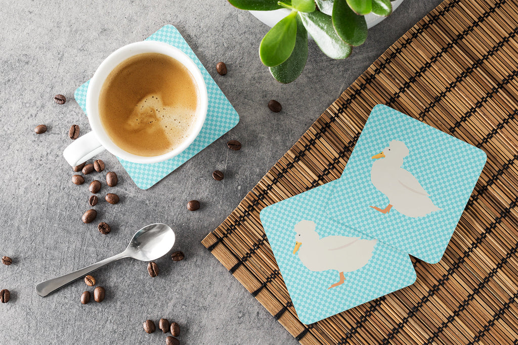 Crested Duck Blue Check Foam Coasters Set of 4 Cup Coasters for Indoor Outdoor, Tabletop Protection, Anti Slip, Mouse pad Material