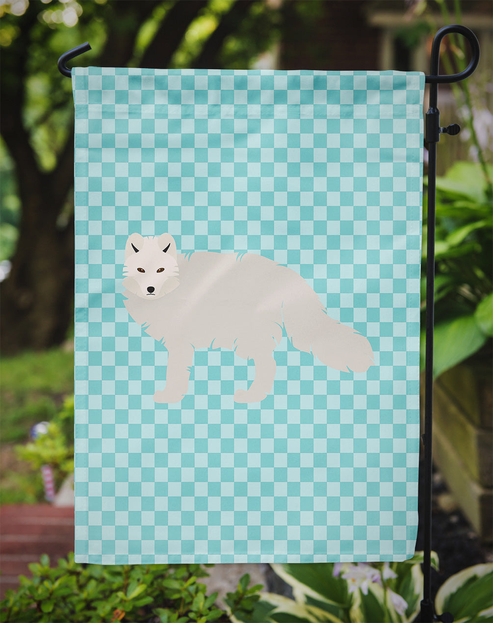 White Arctic Fox Blue Check Garden Flag Mailbox Decorative Yard Banner Outside Patio Artwork for Flower Beds, Garden Size, Multicolor