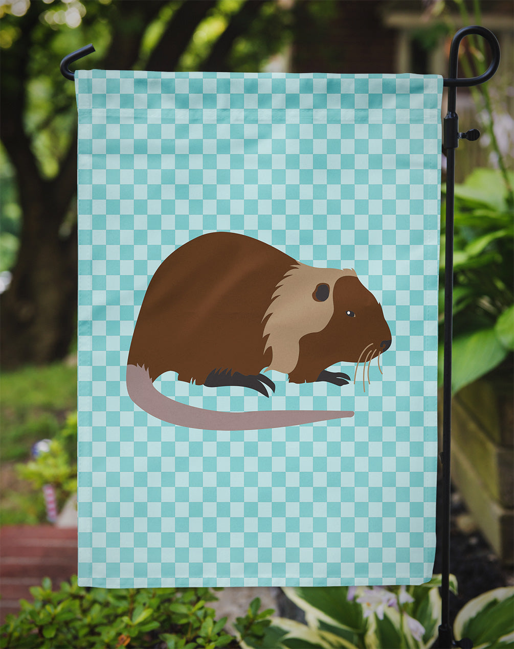 Coypu Nutria River Rat Blue Check Garden Flag Mailbox Decorative Yard Banner Outside Patio Artwork for Flower Beds, Garden Size, Multicolor