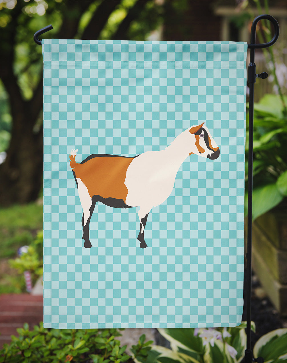 Alpine Goat Blue Check Garden Flag Mailbox Decorative Yard Banner Outside Patio Artwork for Flower Beds, Garden Size, Multicolor