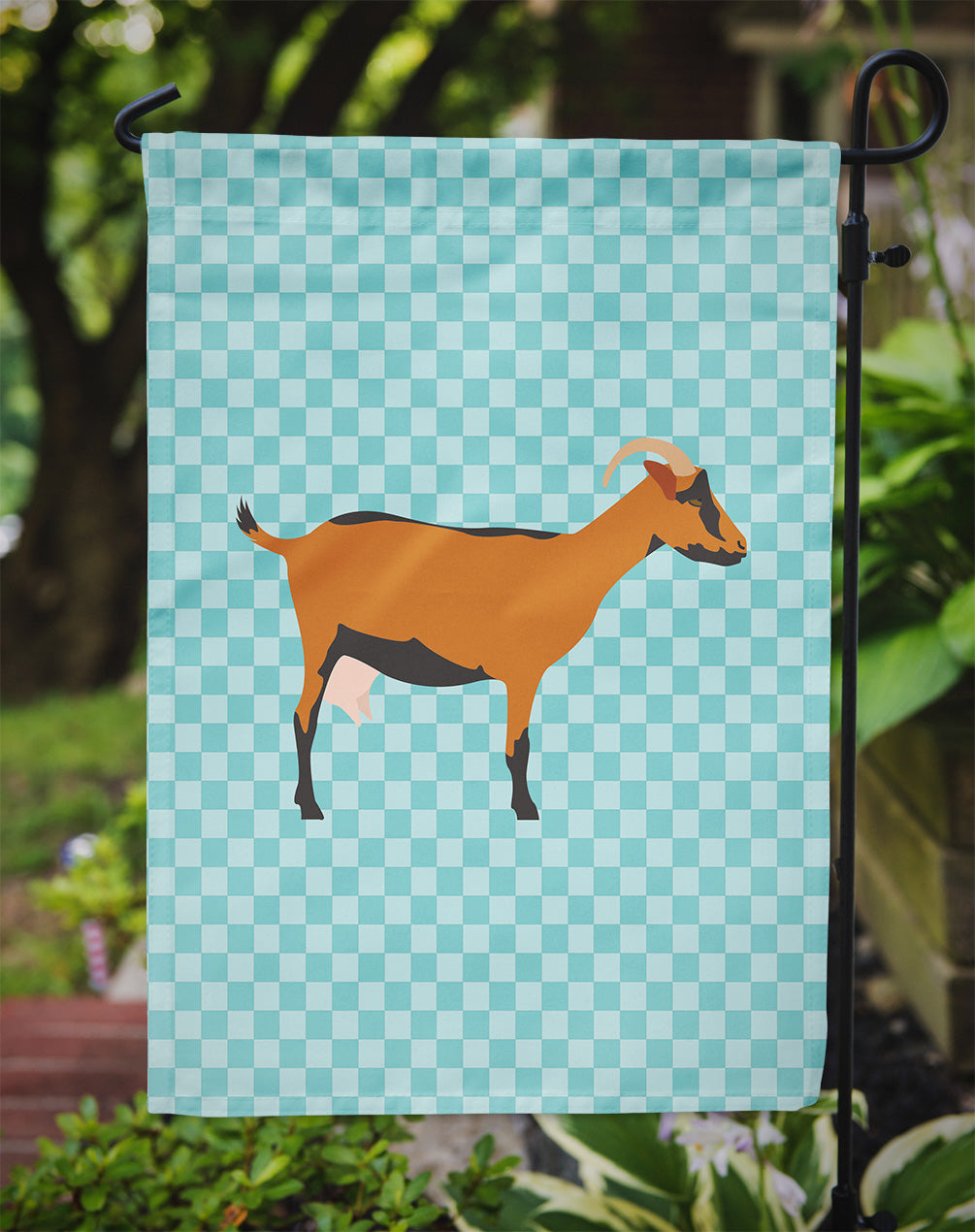 Oberhasli Goat Blue Check Garden Flag Mailbox Decorative Yard Banner Outside Patio Artwork for Flower Beds, Garden Size, Multicolor