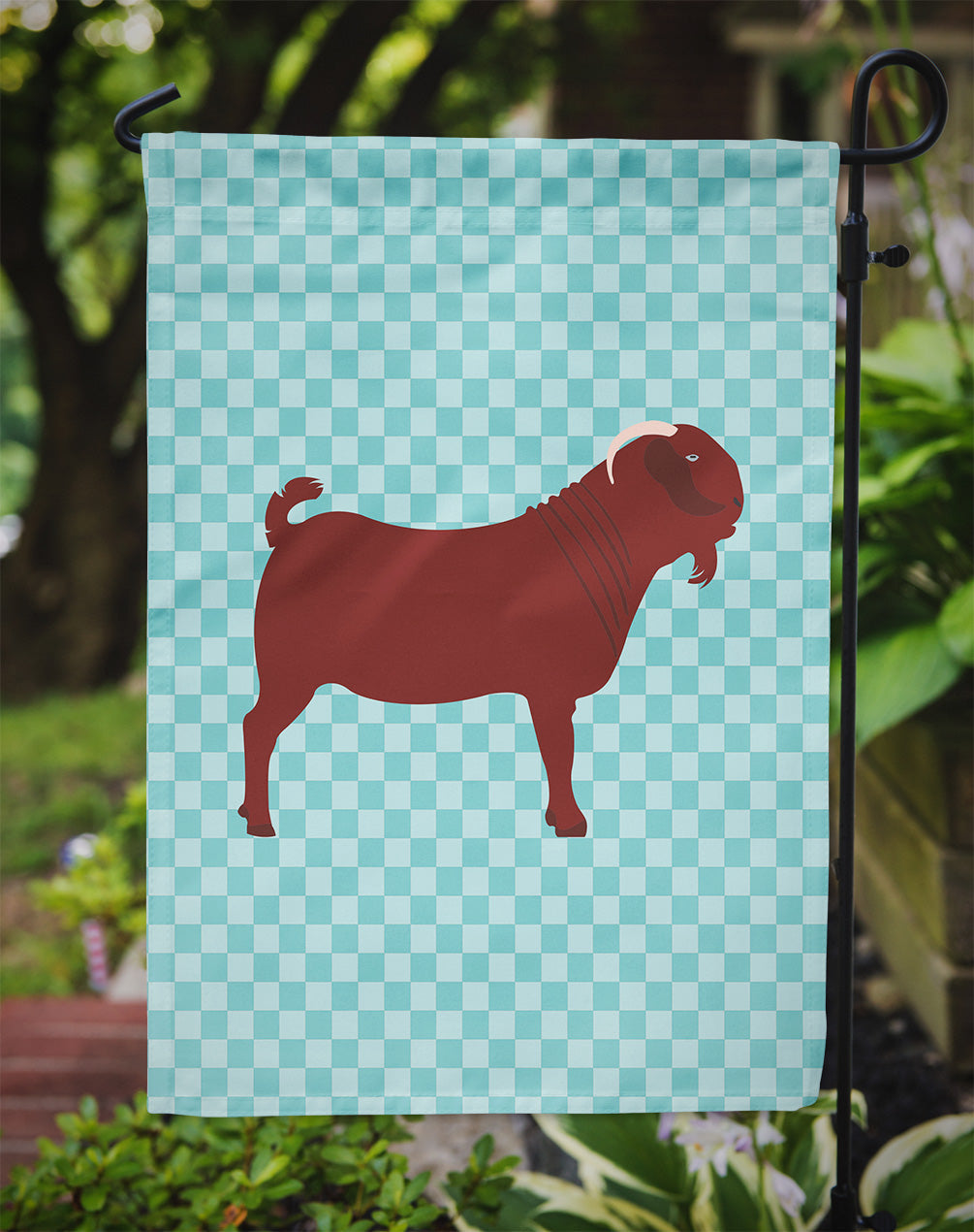 Kalahari Red Goat Blue Check Garden Flag Mailbox Decorative Yard Banner Outside Patio Artwork for Flower Beds, Garden Size, Multicolor