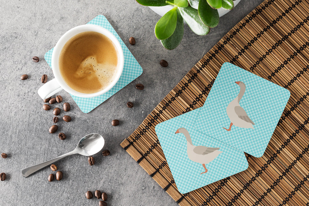 Steinbacher Goose Blue Check Foam Coasters Set of 4 Cup Coasters for Indoor Outdoor, Tabletop Protection, Anti Slip, Mouse pad Material