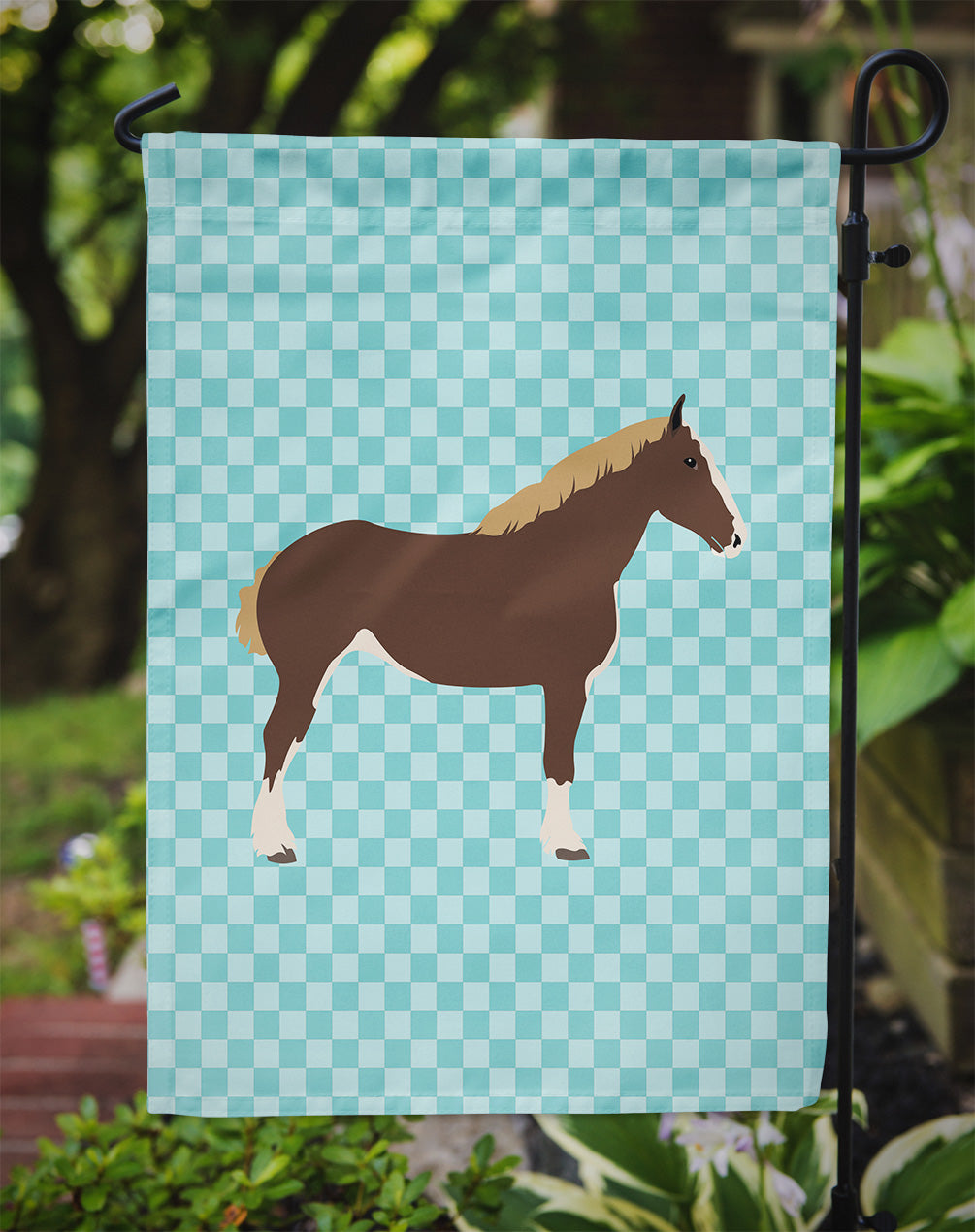 Percheron Horse Blue Check Garden Flag Mailbox Decorative Yard Banner Outside Patio Artwork for Flower Beds, Garden Size, Multicolor