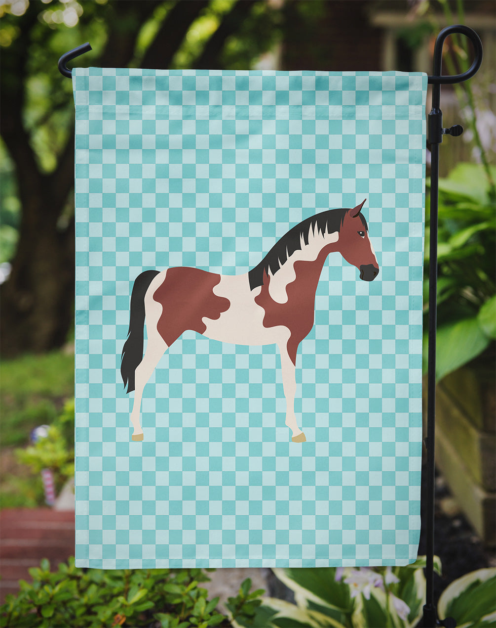 Pinto Horse Blue Check Garden Flag Mailbox Decorative Yard Banner Outside Patio Artwork for Flower Beds, Garden Size, Multicolor