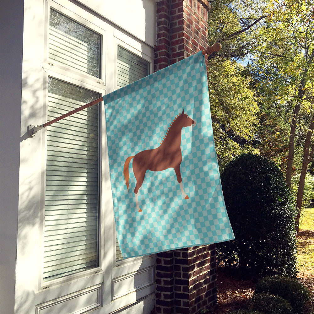 Hannoverian Horse Blue Check House Flag 28x40 Porch Sleeve Pole Decorative Outside Yard Banner Artwork Wall Hanging, Polyester
