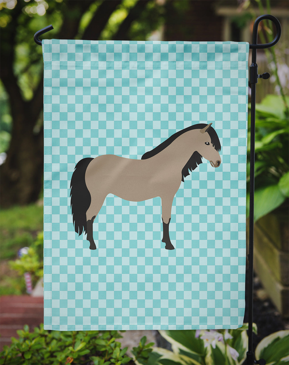 Welsh Pony Horse Blue Check Garden Flag Mailbox Decorative Yard Banner Outside Patio Artwork for Flower Beds, Garden Size, Multicolor