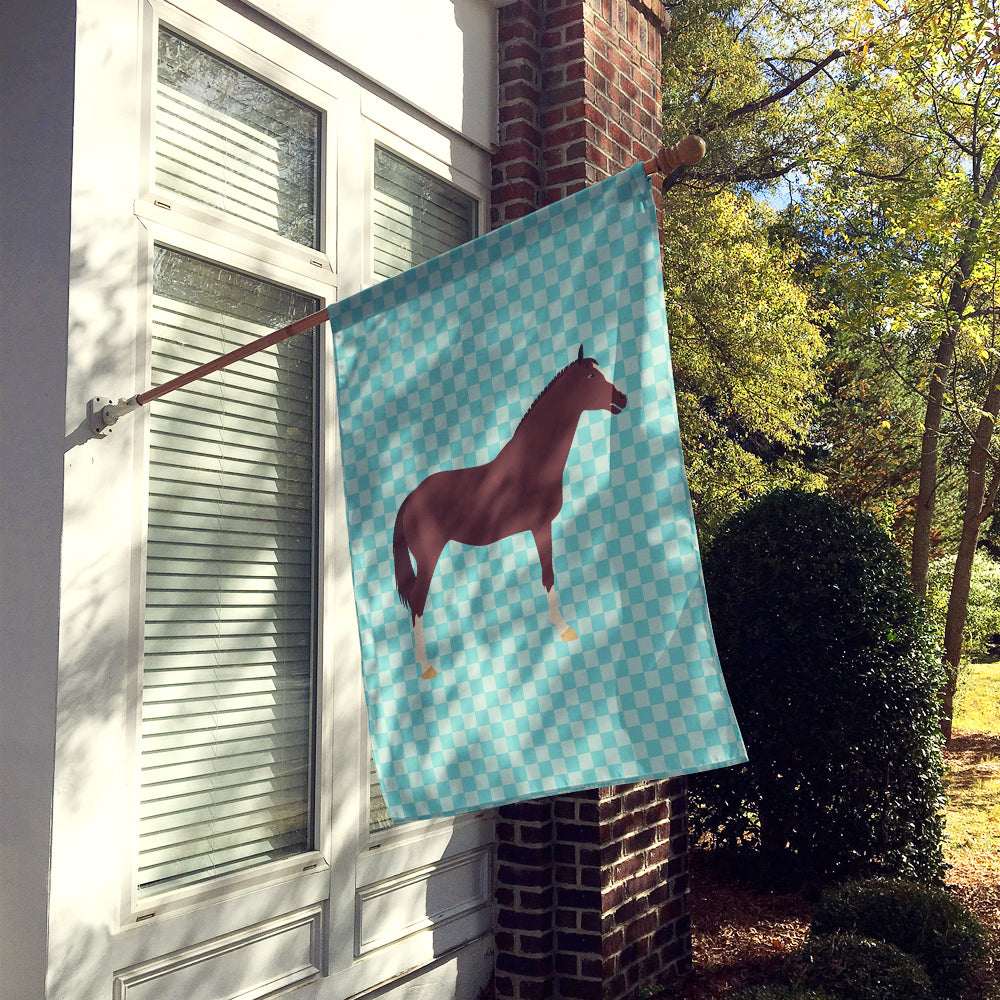 English Thoroughbred Horse Blue Check House Flag 28x40 Porch Sleeve Pole Decorative Outside Yard Banner Artwork Wall Hanging, Polyester