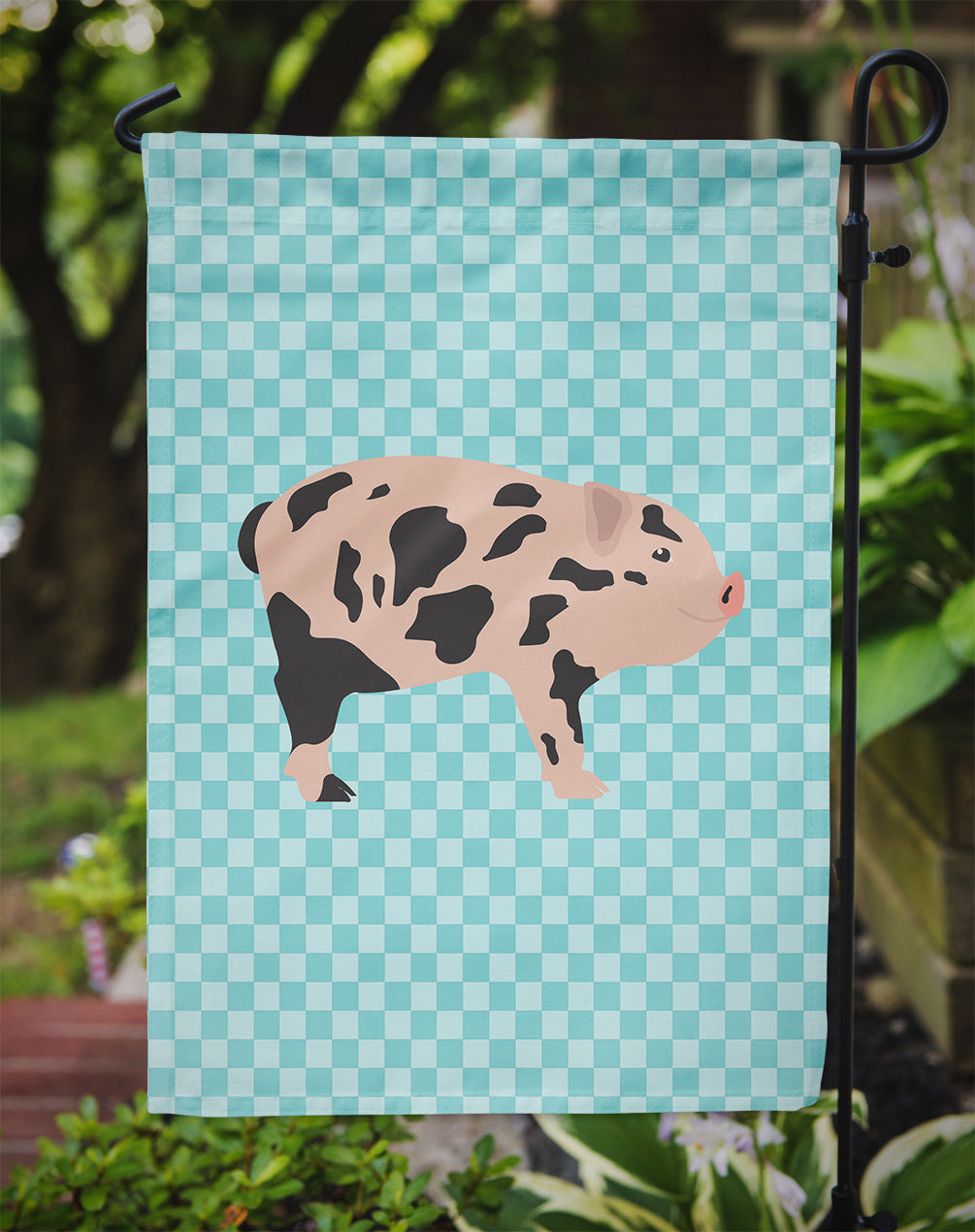 Mini Miniature Pig Blue Check Garden Flag Mailbox Decorative Yard Banner Outside Patio Artwork for Flower Beds, Garden Size, Multicolor