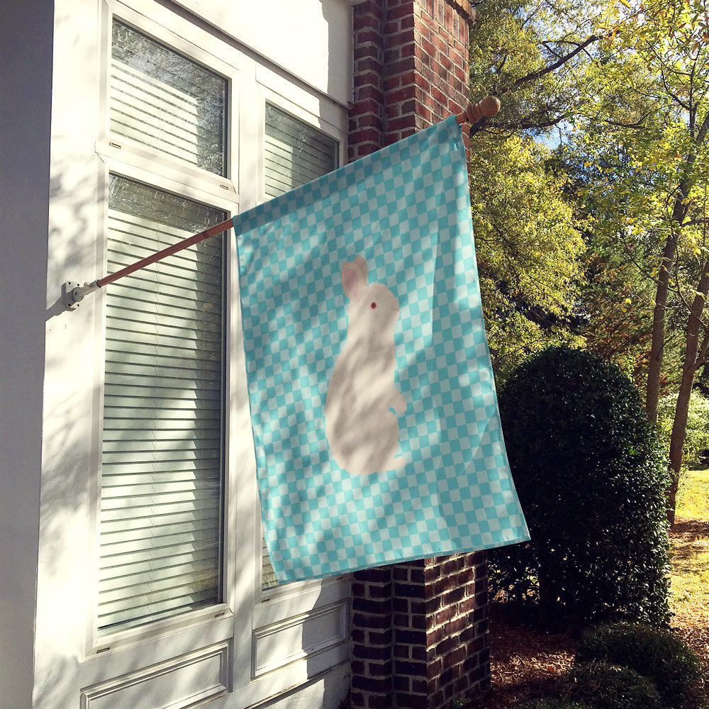 New Zealand White Rabbit Blue Check House Flag 28x40 Porch Sleeve Pole Decorative Outside Yard Banner Artwork Wall Hanging, Polyester
