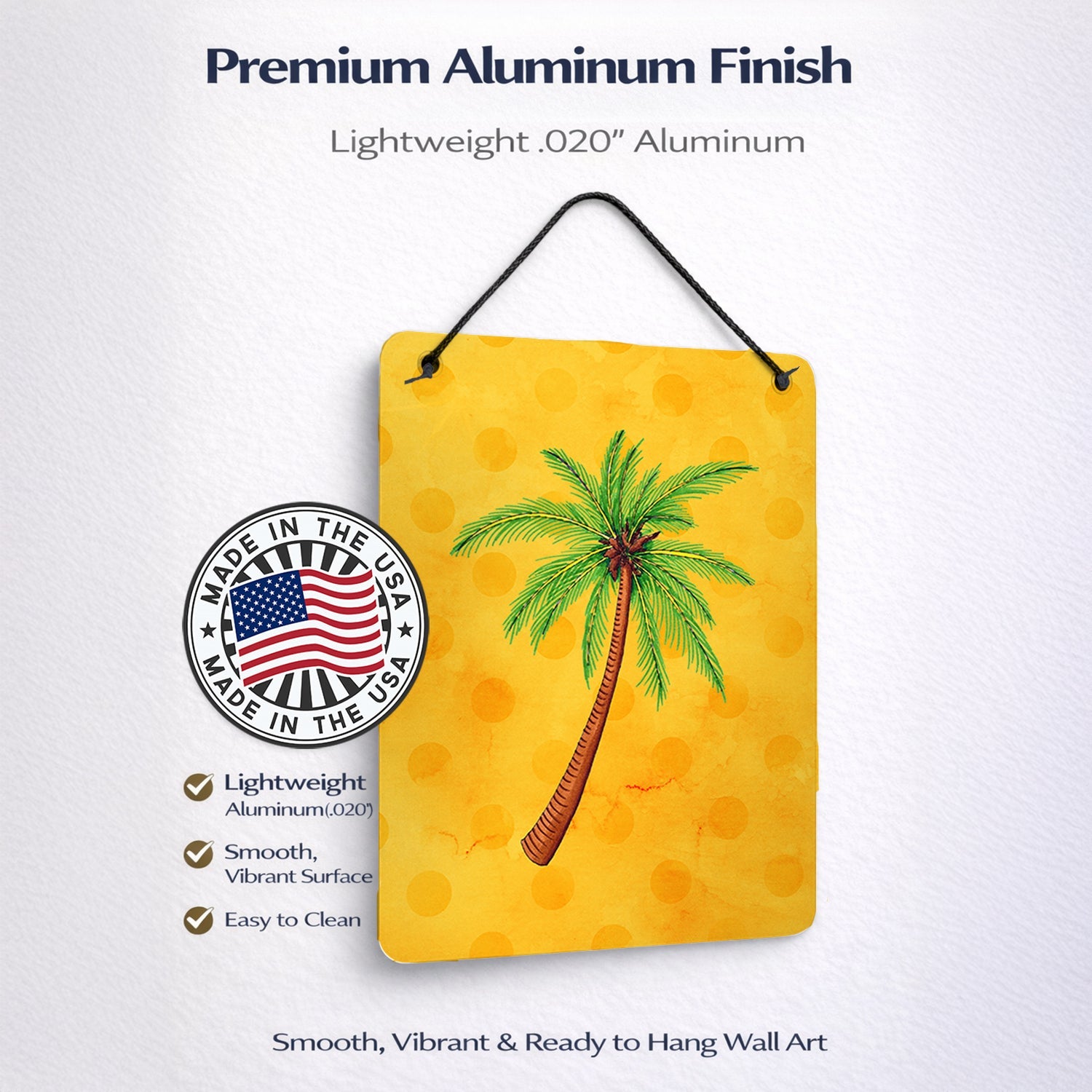 Palm Tree Yellow Polkadot Wall or Door Hanging Prints Aluminum Metal Sign Kitchen Wall Bar Bathroom Plaque Home Decor Front Door Plaque, 12x16, Multicolor