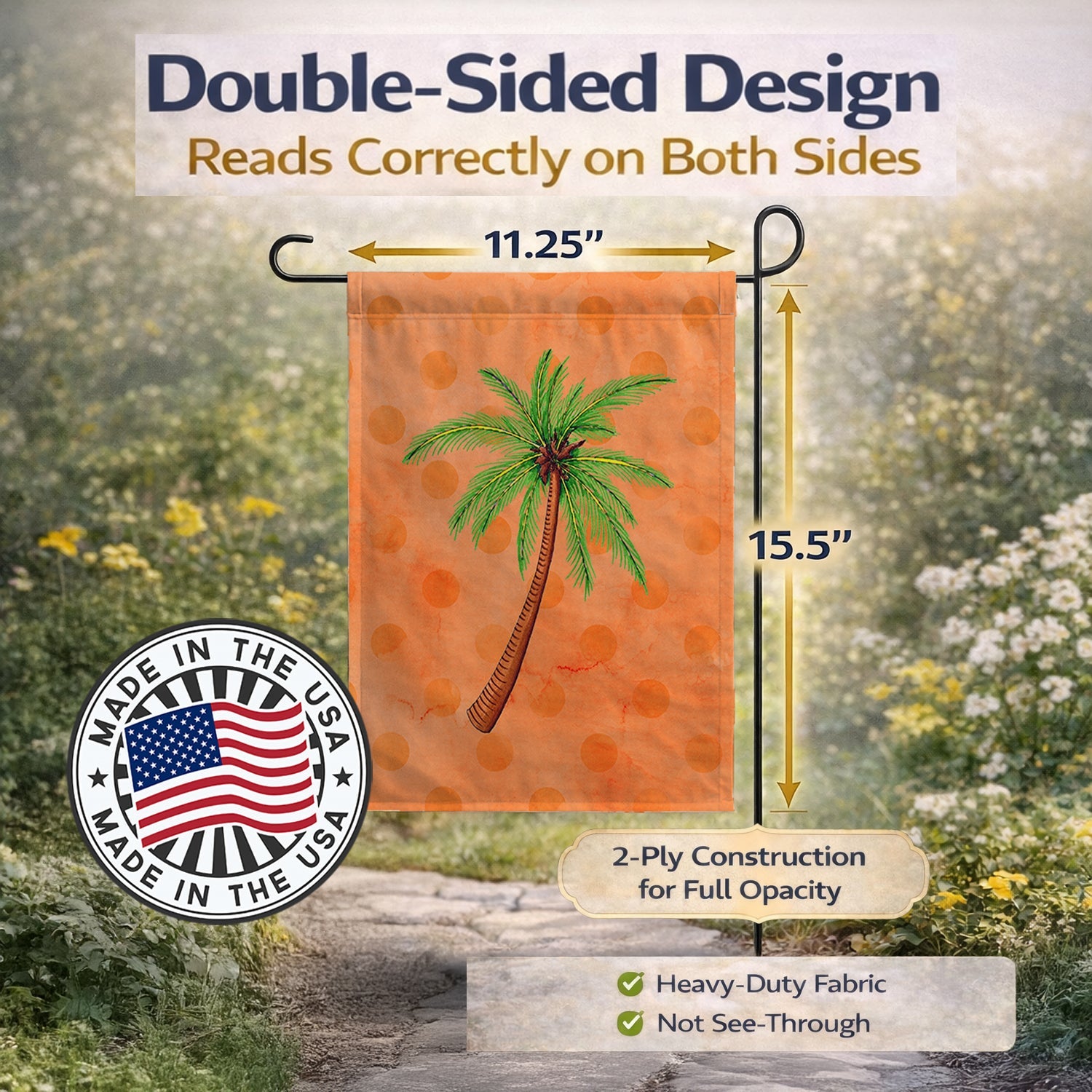 Palm Tree Orange Polkadot Garden Flag Mailbox Decorative Yard Banner Outside Patio Artwork for Flower Beds, Garden Size, Multicolor