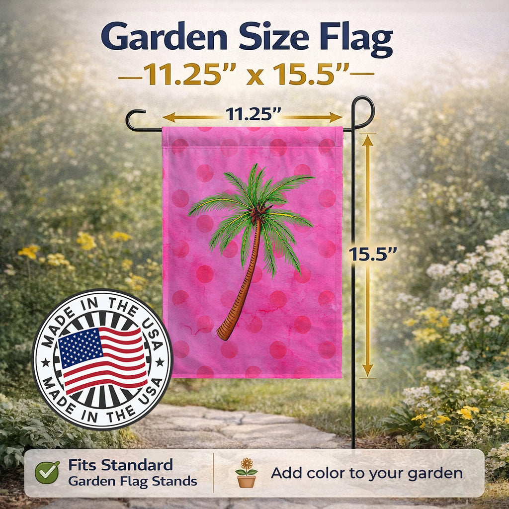 Palm Tree Pink Polkadot Garden Flag Mailbox Decorative Yard Banner Outside Patio Artwork for Flower Beds, Garden Size, Multicolor