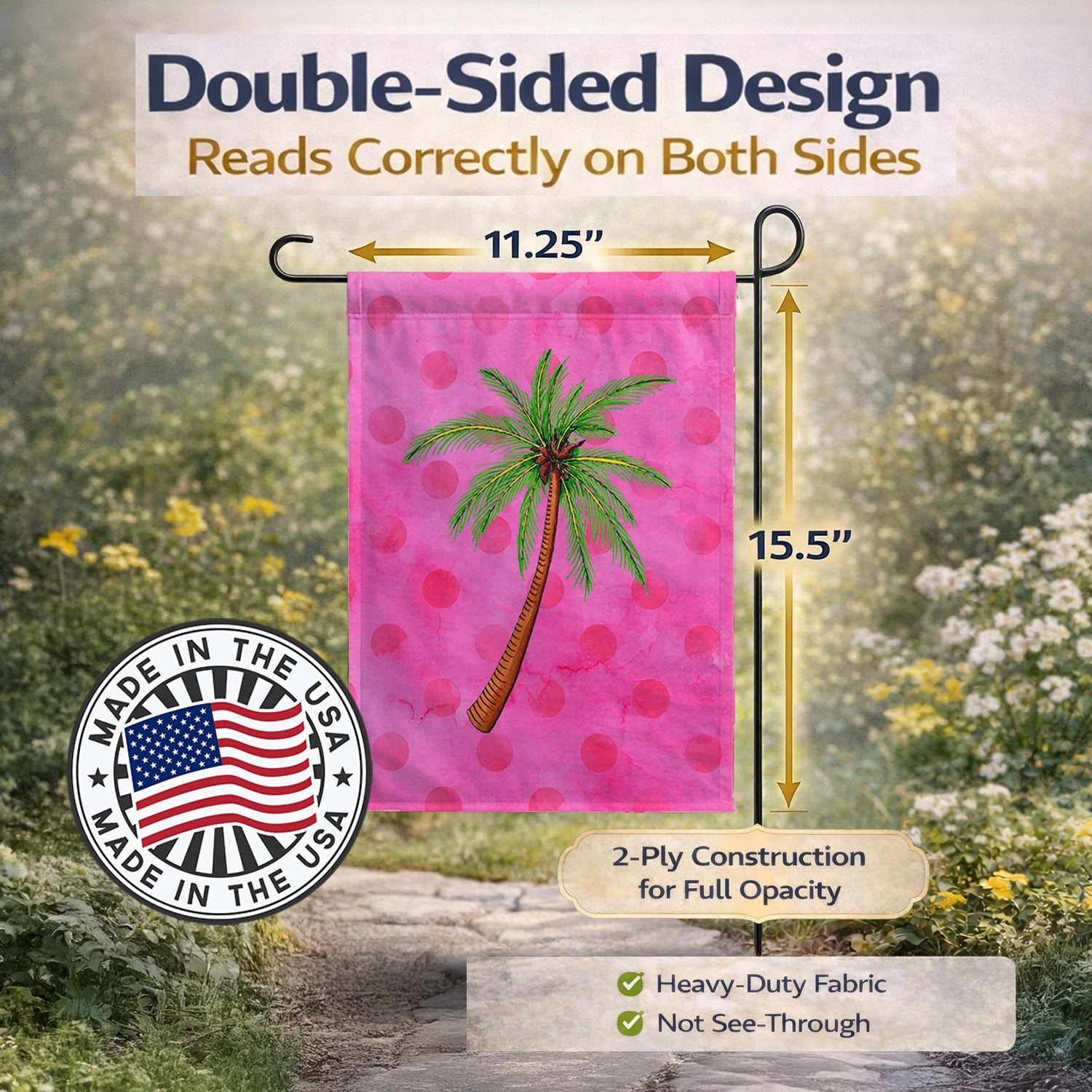 Palm Tree Pink Polkadot Garden Flag Mailbox Decorative Yard Banner Outside Patio Artwork for Flower Beds, Garden Size, Multicolor