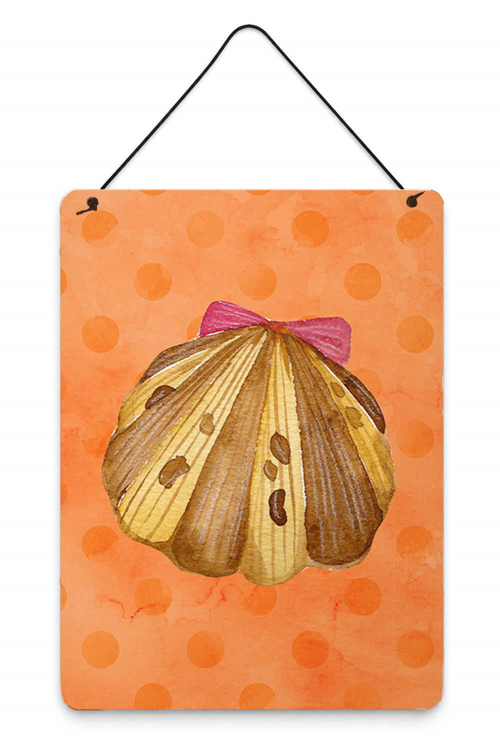 Sea Shell Orange Polkadot Wall or Door Hanging Prints Aluminum Metal Sign Kitchen Wall Bar Bathroom Plaque Home Decor Front Door Plaque, 12x16, Multicolor