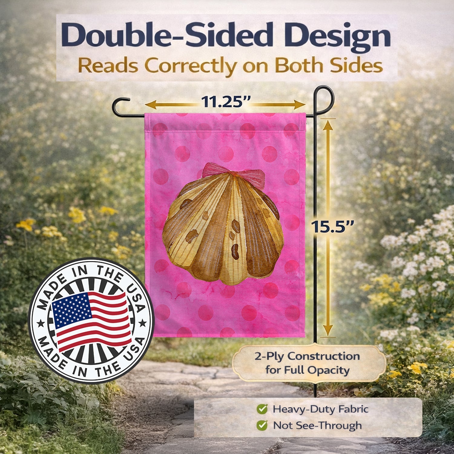 Sea Shell Pink Polkadot Garden Flag Mailbox Decorative Yard Banner Outside Patio Artwork for Flower Beds, Garden Size, Multicolor