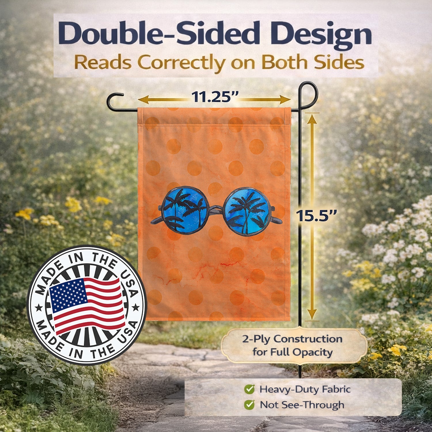 Sunglasses Orange Polkadot Garden Flag Mailbox Decorative Yard Banner Outside Patio Artwork for Flower Beds, Garden Size, Multicolor