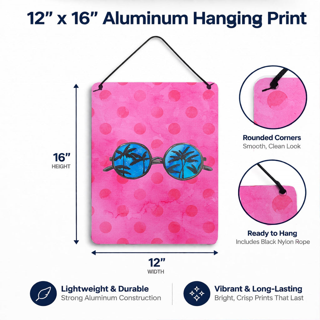 Sunglasses Pink Polkadot Wall or Door Hanging Prints Aluminum Metal Sign Kitchen Wall Bar Bathroom Plaque Home Decor Front Door Plaque, 12x16, Multicolor