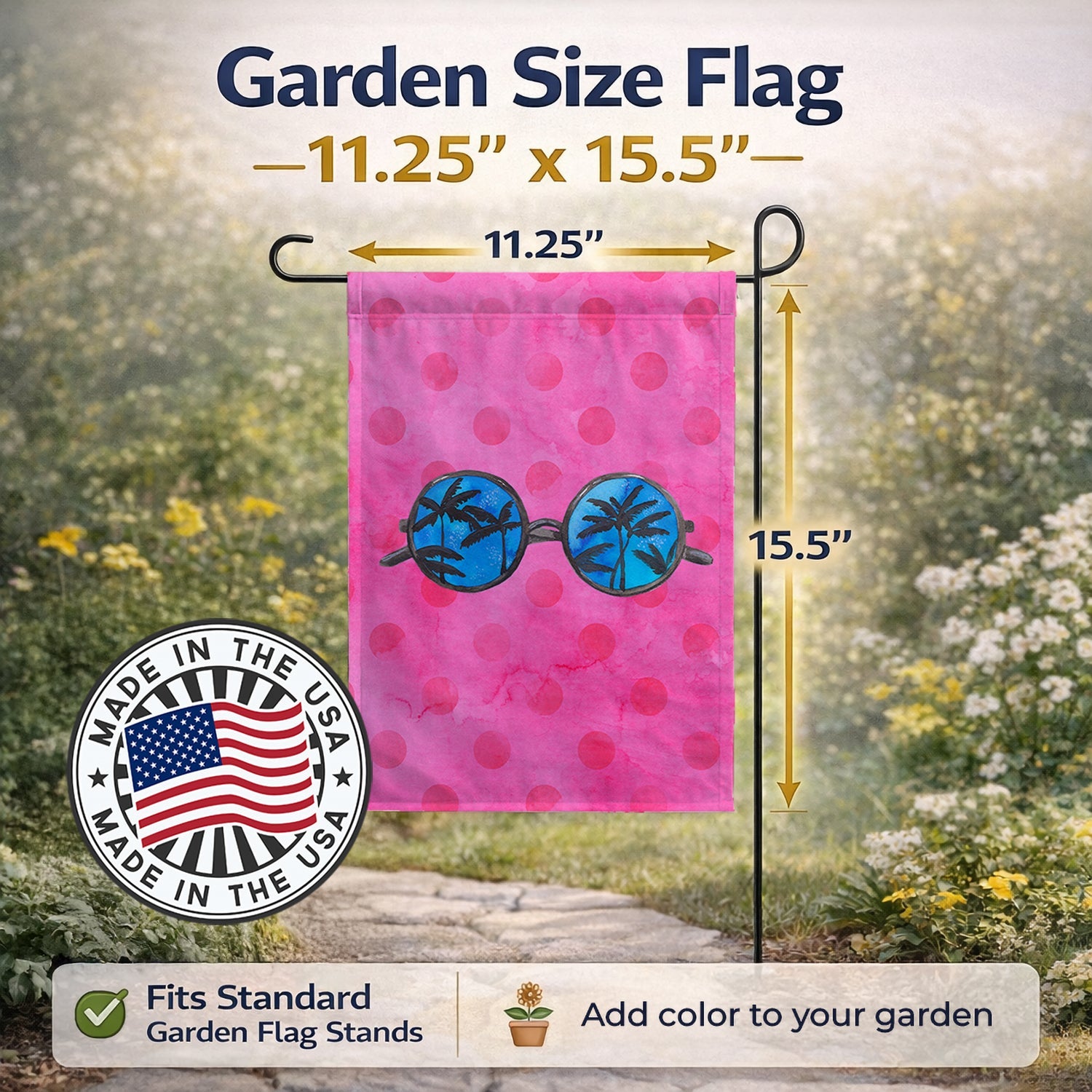 Sunglasses Pink Polkadot Garden Flag Mailbox Decorative Yard Banner Outside Patio Artwork for Flower Beds, Garden Size, Multicolor