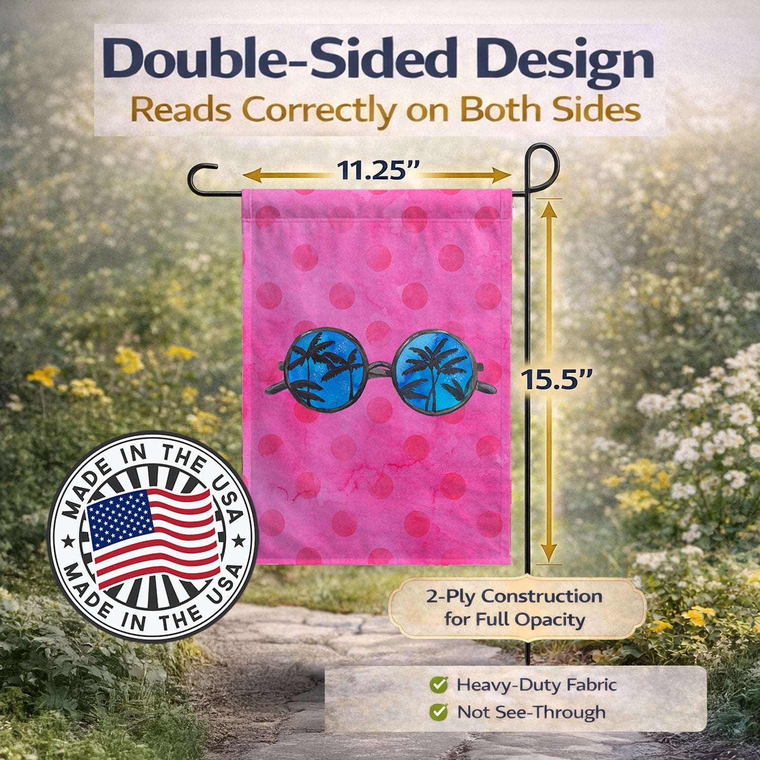 Sunglasses Pink Polkadot Garden Flag Mailbox Decorative Yard Banner Outside Patio Artwork for Flower Beds, Garden Size, Multicolor