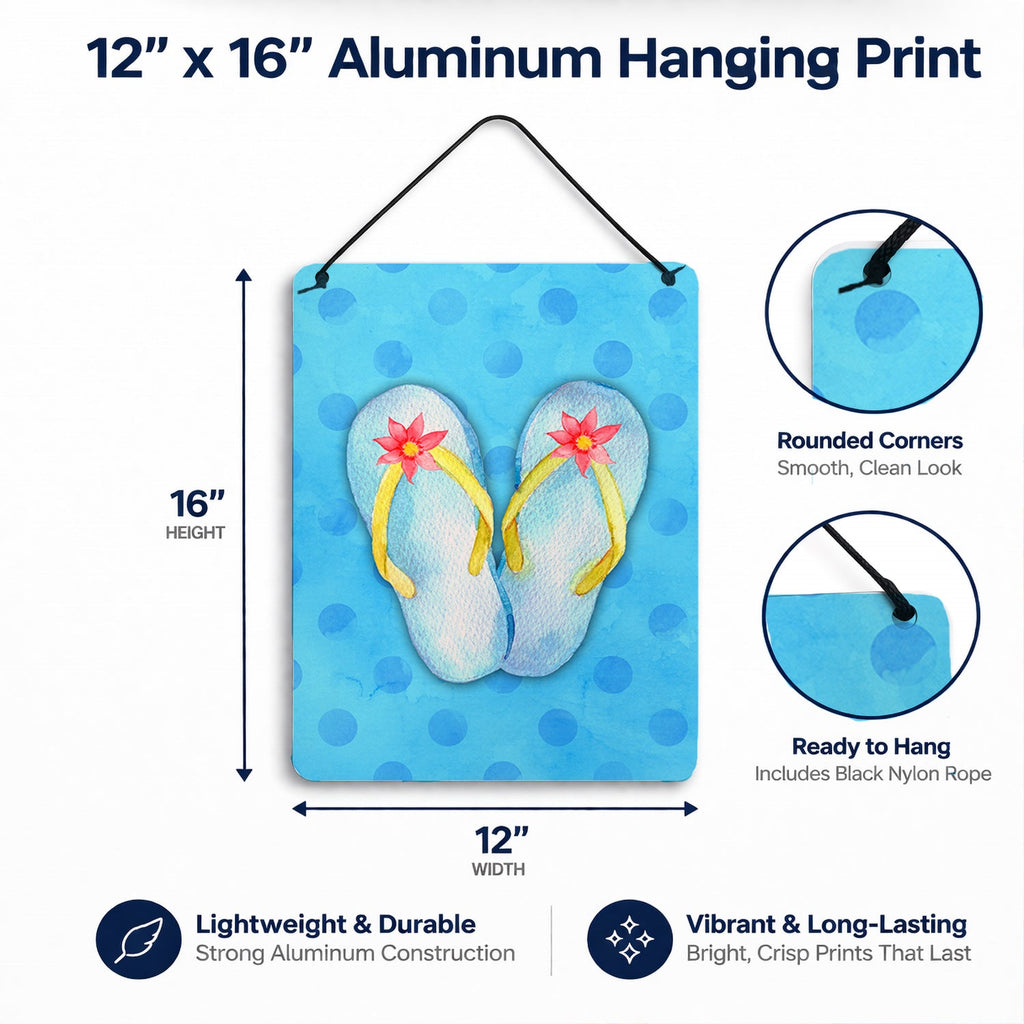 Flip Flops Blue Polkadot Wall or Door Hanging Prints Aluminum Metal Sign Kitchen Wall Bar Bathroom Plaque Home Decor Front Door Plaque, 12x16, Multicolor