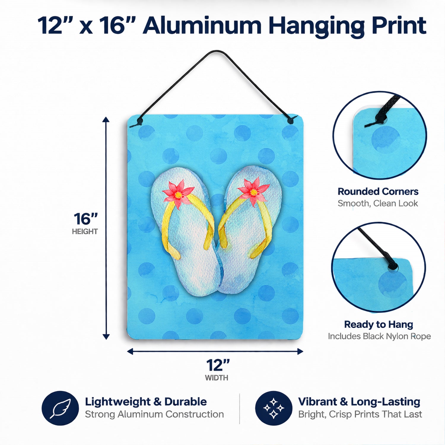 Flip Flops Blue Polkadot Wall or Door Hanging Prints Aluminum Metal Sign Kitchen Wall Bar Bathroom Plaque Home Decor Front Door Plaque, 12x16, Multicolor