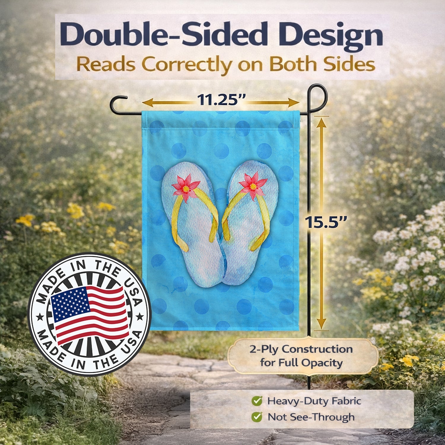 Flip Flops Blue Polkadot Garden Flag Mailbox Decorative Yard Banner Outside Patio Artwork for Flower Beds, Garden Size, Multicolor