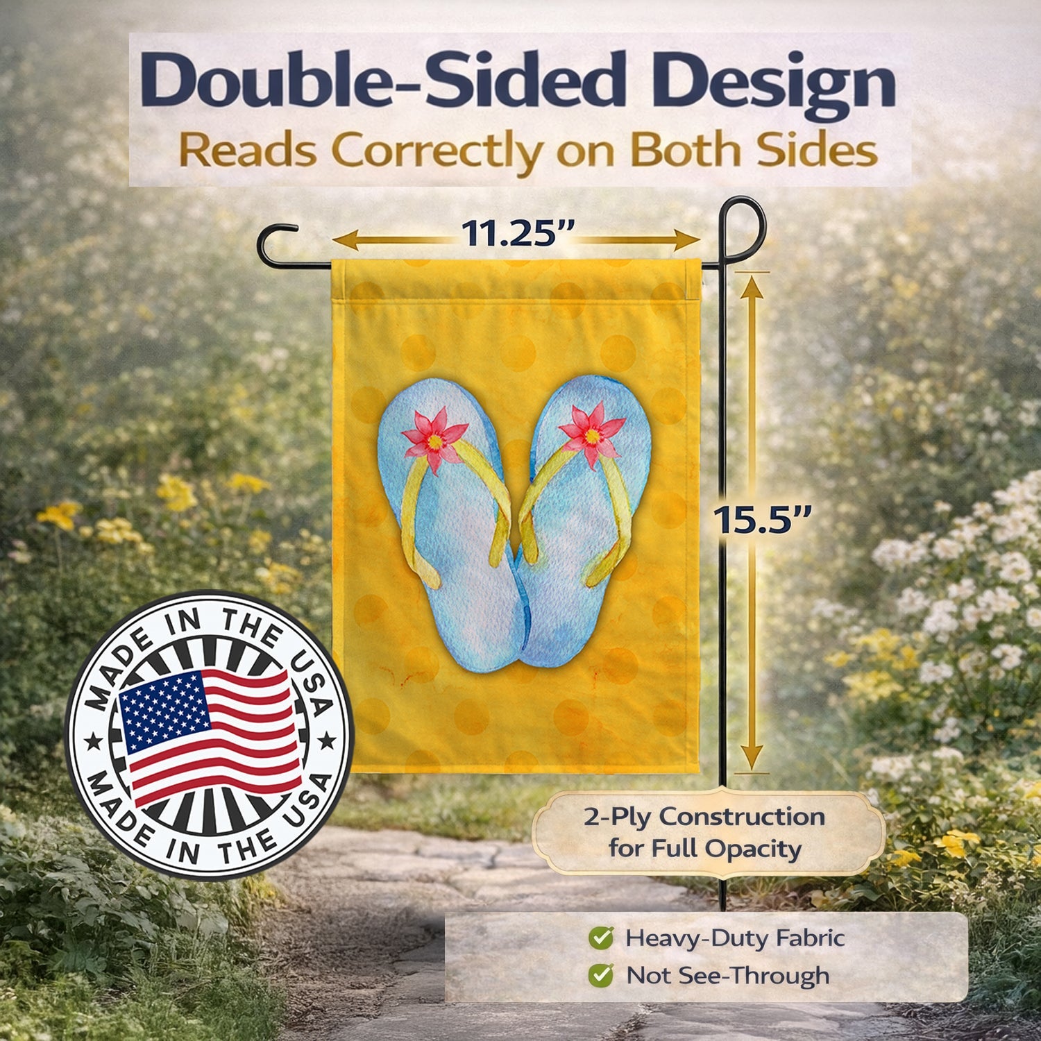 Flip Flops Yellow Polkadot Garden Flag Mailbox Decorative Yard Banner Outside Patio Artwork for Flower Beds, Garden Size, Multicolor