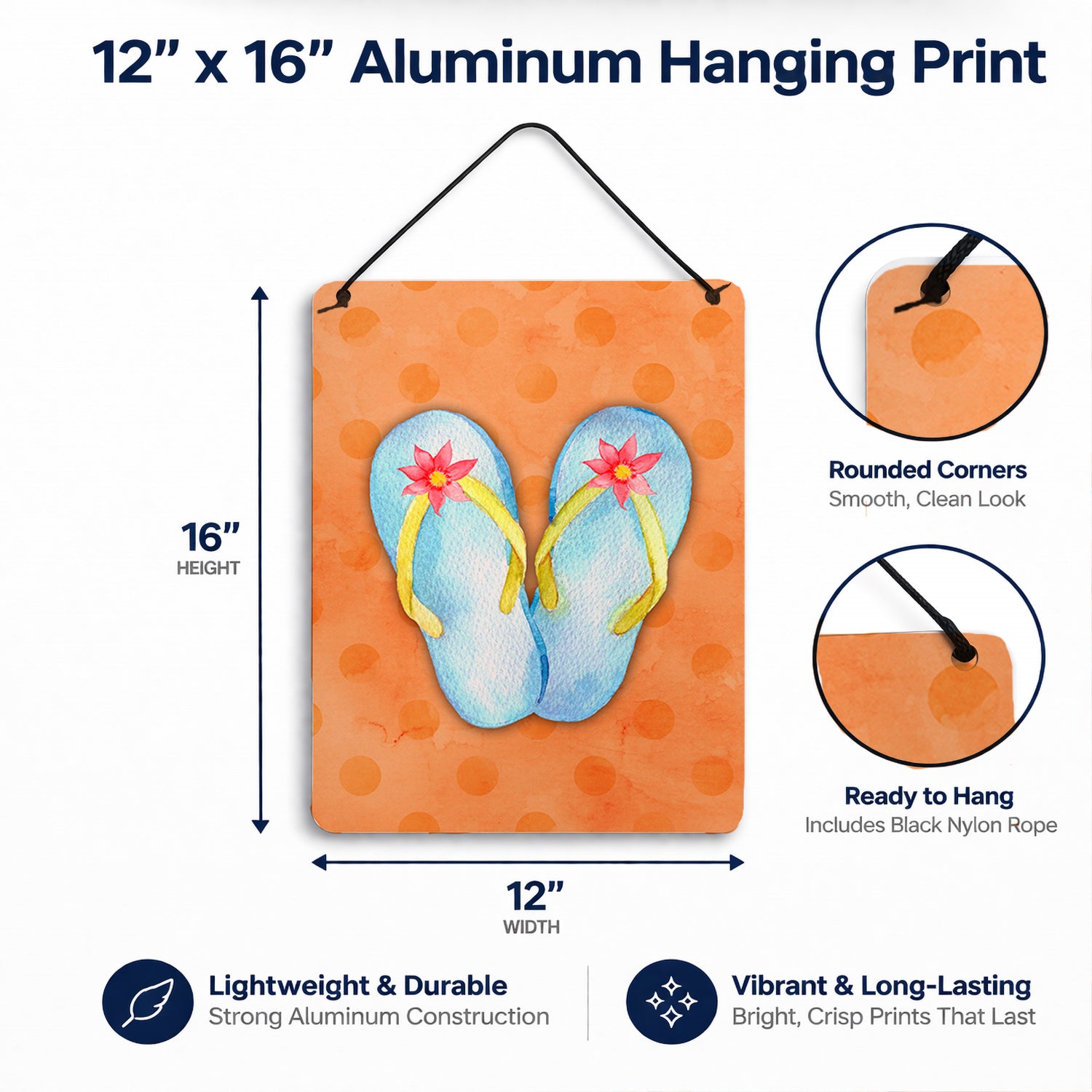 Flip Flops Orange Polkadot Wall or Door Hanging Prints Aluminum Metal Sign Kitchen Wall Bar Bathroom Plaque Home Decor Front Door Plaque, 12x16, Multicolor