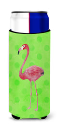 Flamingo Green Polkadot Slim Can Hugger , Insulated Foam Hugger for 12 oz Slim Cans, Beer Bottles & Water Bottles, Printed in USA