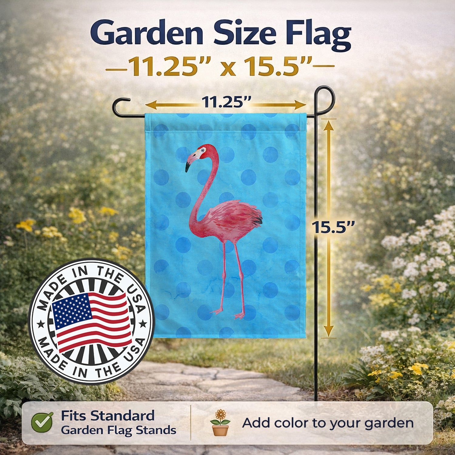 Flamingo Blue Polkadot Garden Flag Mailbox Decorative Yard Banner Outside Patio Artwork for Flower Beds, Garden Size, Multicolor