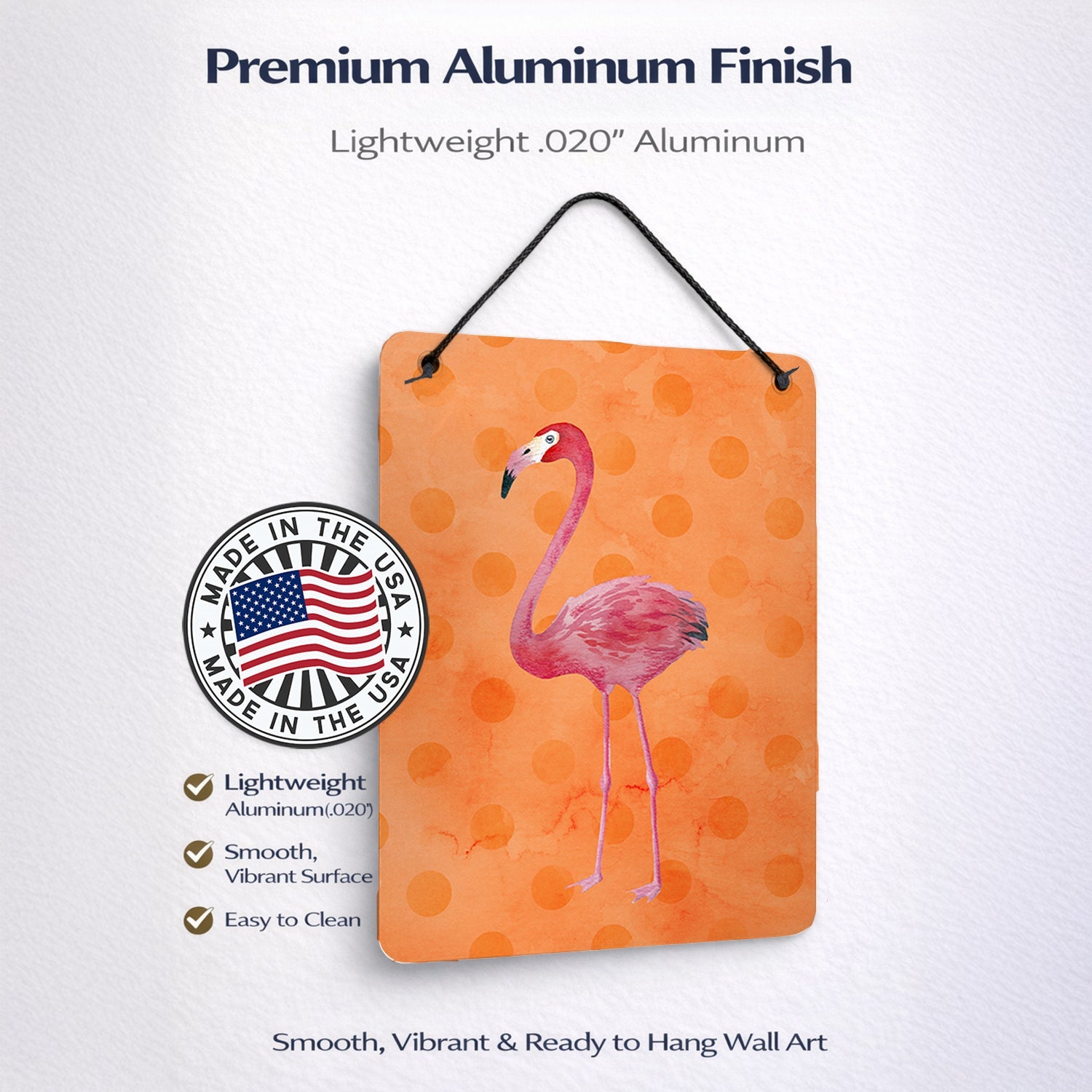 Flamingo Orange Polkadot Wall or Door Hanging Prints Aluminum Metal Sign Kitchen Wall Bar Bathroom Plaque Home Decor Front Door Plaque, 12x16, Multicolor