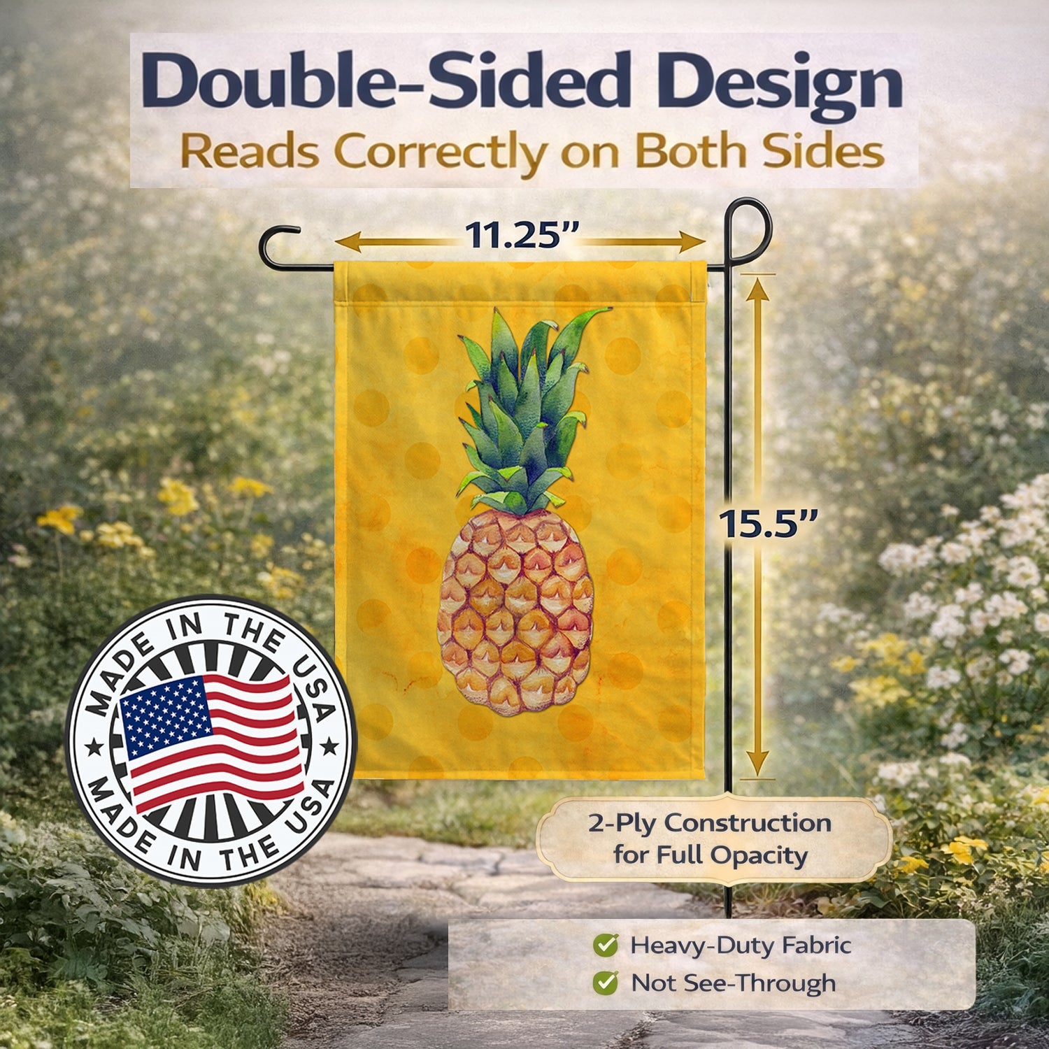 Pineapple Yellow Polkadot Garden Flag Mailbox Decorative Yard Banner Outside Patio Artwork for Flower Beds, Garden Size, Multicolor